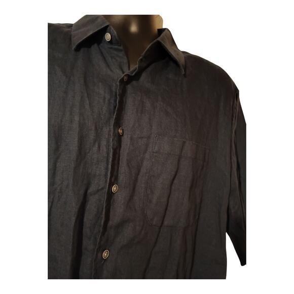 Joseph Abboud Navy 100% Linen Button Up Short Sleeve Shirt Men's Size XLT EUC - Picture 4 of 9